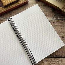 Load image into Gallery viewer, Spiral Bound Lined Notebook A5 Size with Antique Book Spine Image