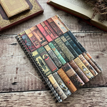 Load image into Gallery viewer, Spiral Bound Lined Notebook A5 Size with Antique Book Spine Image