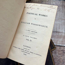 Load image into Gallery viewer, 1832 Four Volume Collection of William Wordsworth Poems Poetry Full Leather