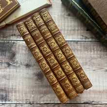 Load image into Gallery viewer, Set of 4 Antique Full Leather William Makepeace Thackeray Books with Floral Spines