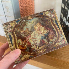 Load image into Gallery viewer, Antique Biscuit Tin with a Reproduction of a French Snuff Box in Gold Enamel