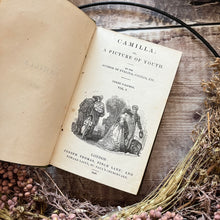 Load image into Gallery viewer, 1840 Camilla by Fanny Burney Three Volume Collection of Antique Books