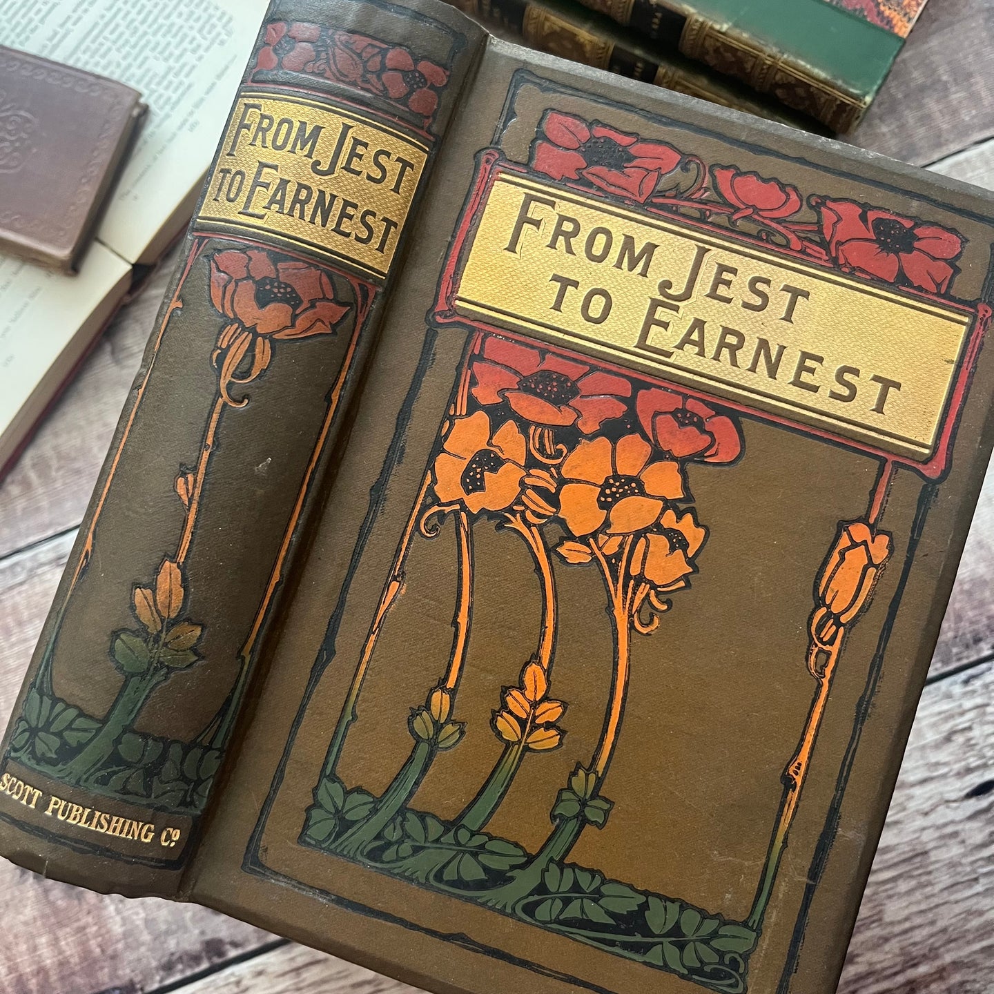 From Jest to Earnest by E P Roe Art Nouveau Antique Floral Book Walter Scott Publishing