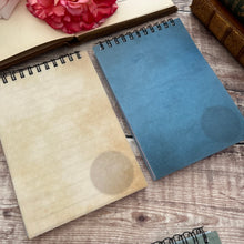 Load image into Gallery viewer, Spiral Bound Lined Notebook; A6 with Antique Book Art Cover
