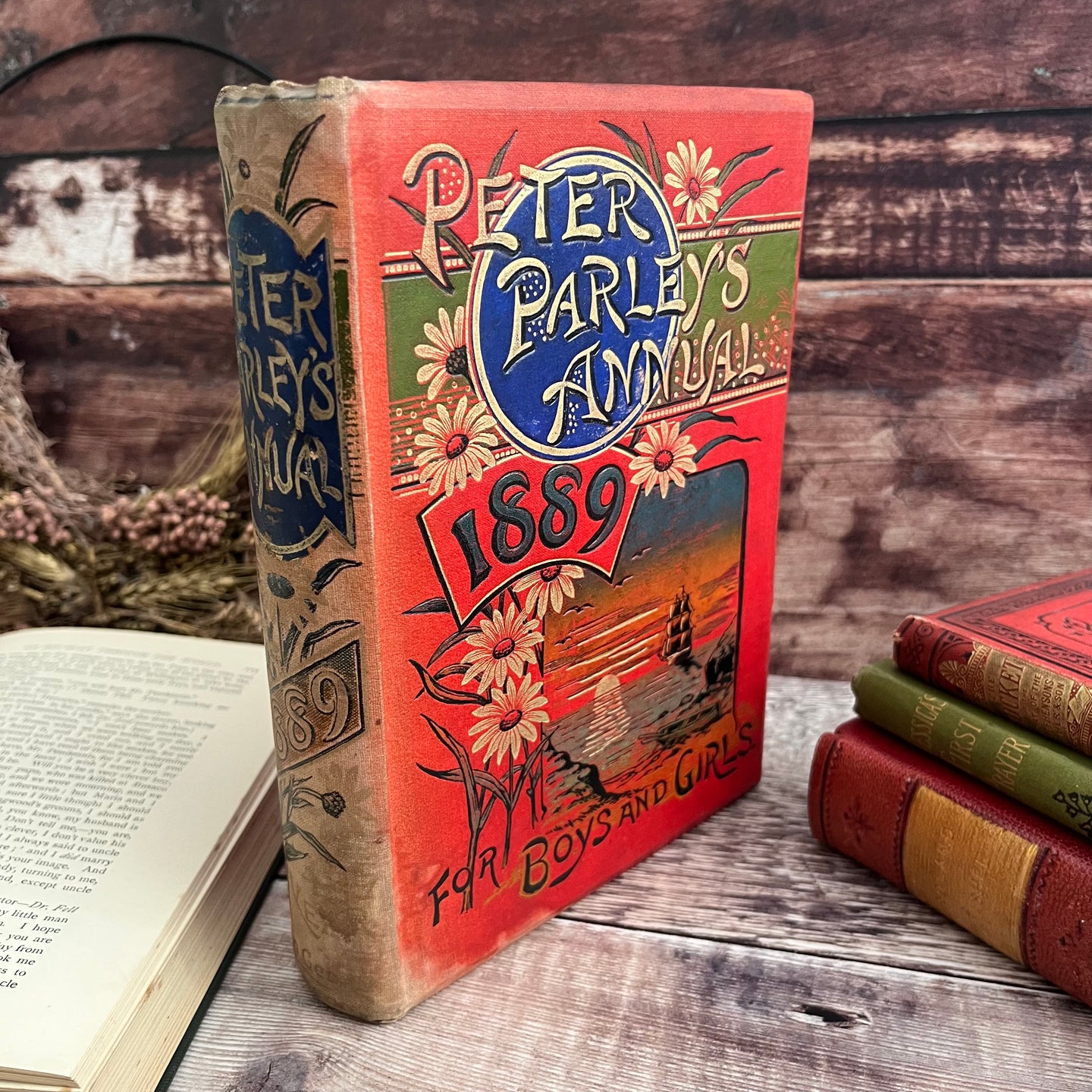 1889 Peter Parley's Annual for Girls and Boys Beautiful Floral Victorian Binding