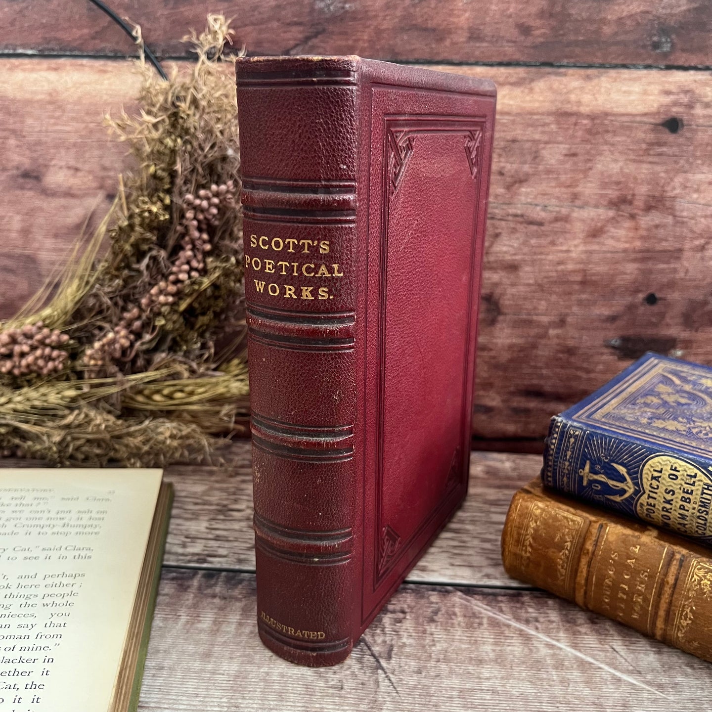 The Poetical Works of Sir Walter Scott Full Morocco Leather Late Victorian Antique Book
