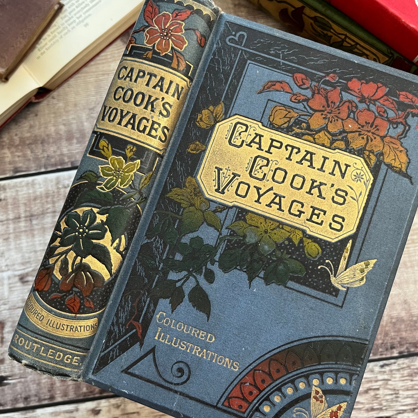 Captain Cook's Voyage with Colour Illustrations19th Century Book Floral Binding