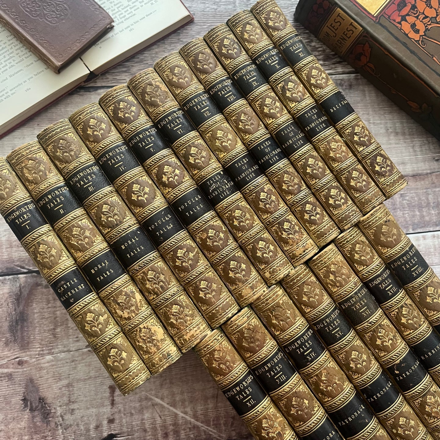 1830's Collection of The Works of Maria Edgeworth in 18 Volumes Georgian Half Leather Set
