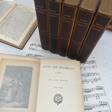 Load image into Gallery viewer, Collection of the Works of Jane Austen Half Leather Bound Victorian Books
