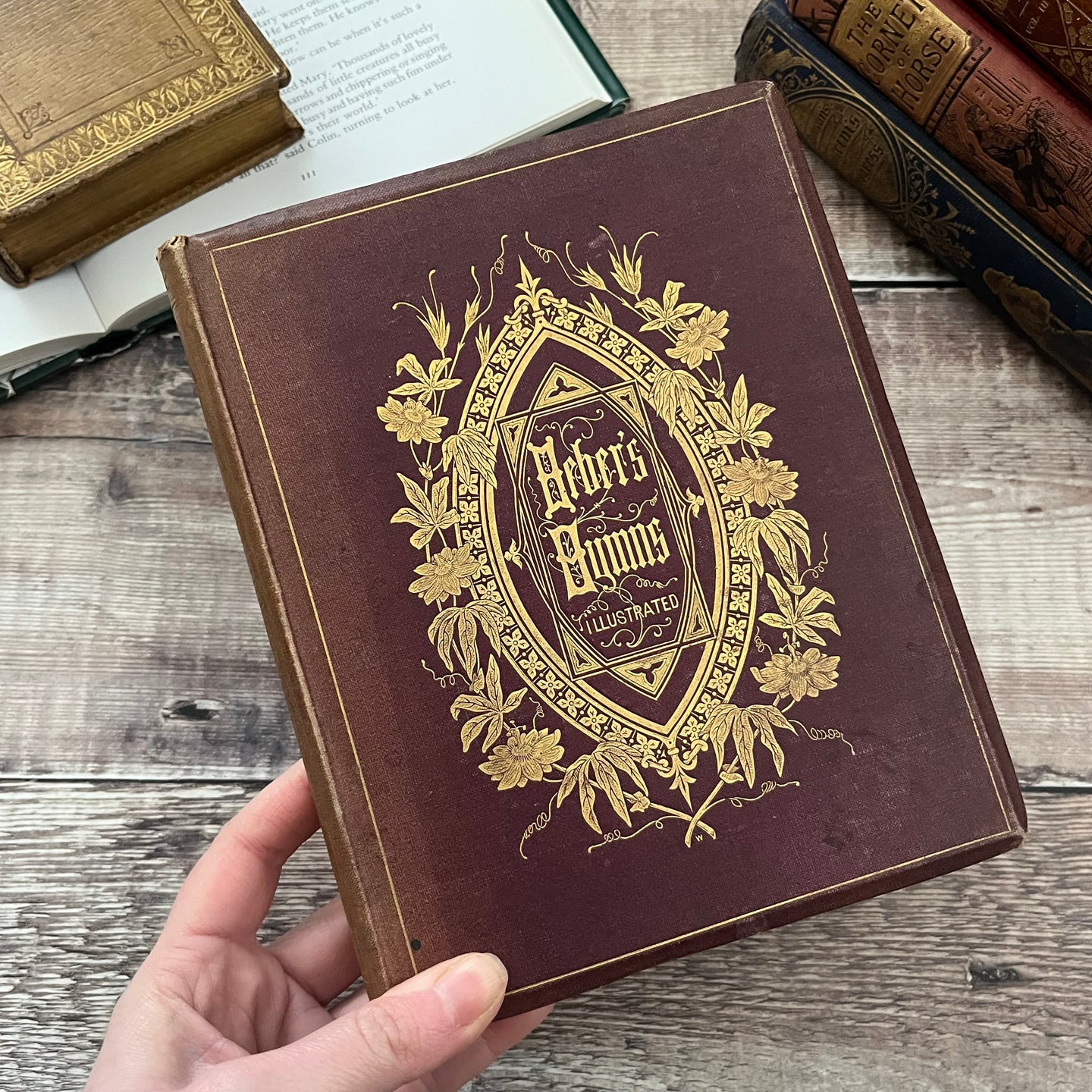 1870 Heber's Hymns Mid Victorian 19th Century Floral Binding Book Faded