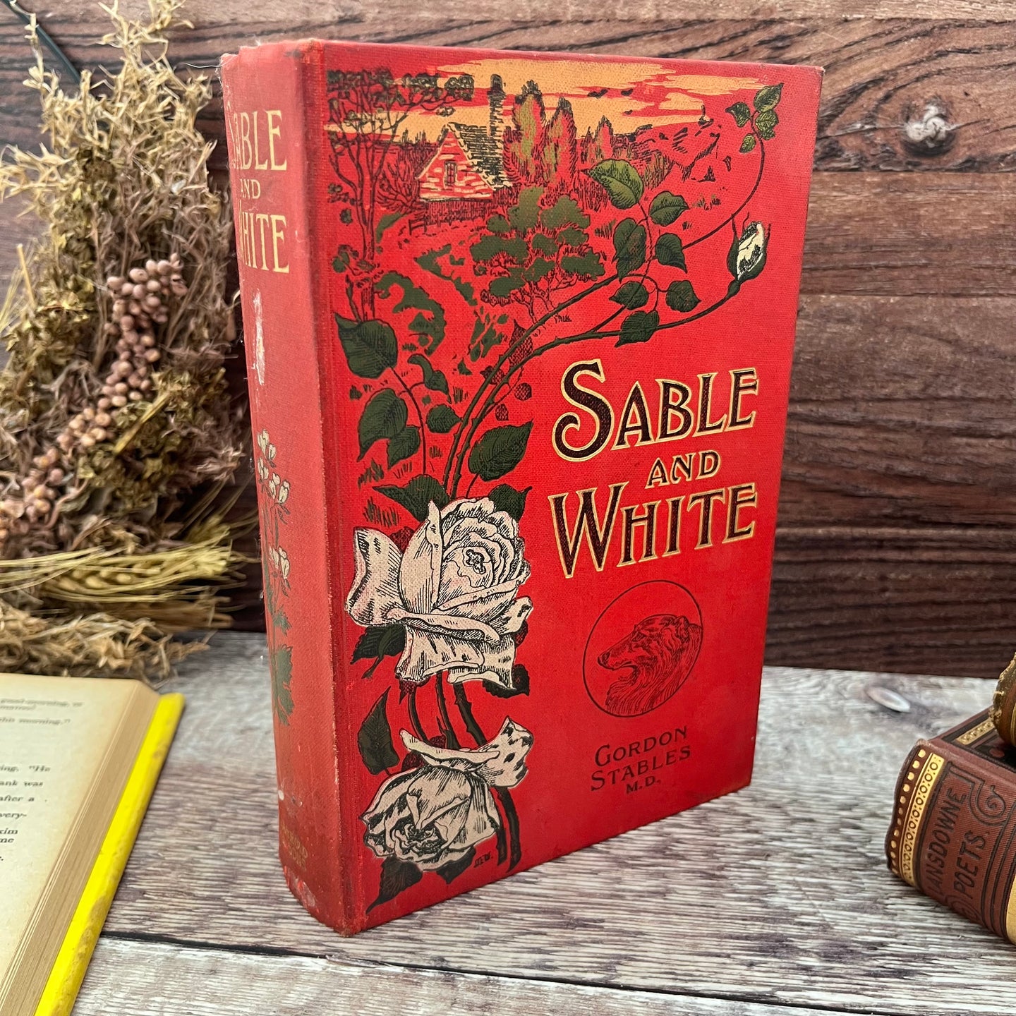 Sable and White by Gordon Stables Beautiful Floral Cloth Binding Animal Story