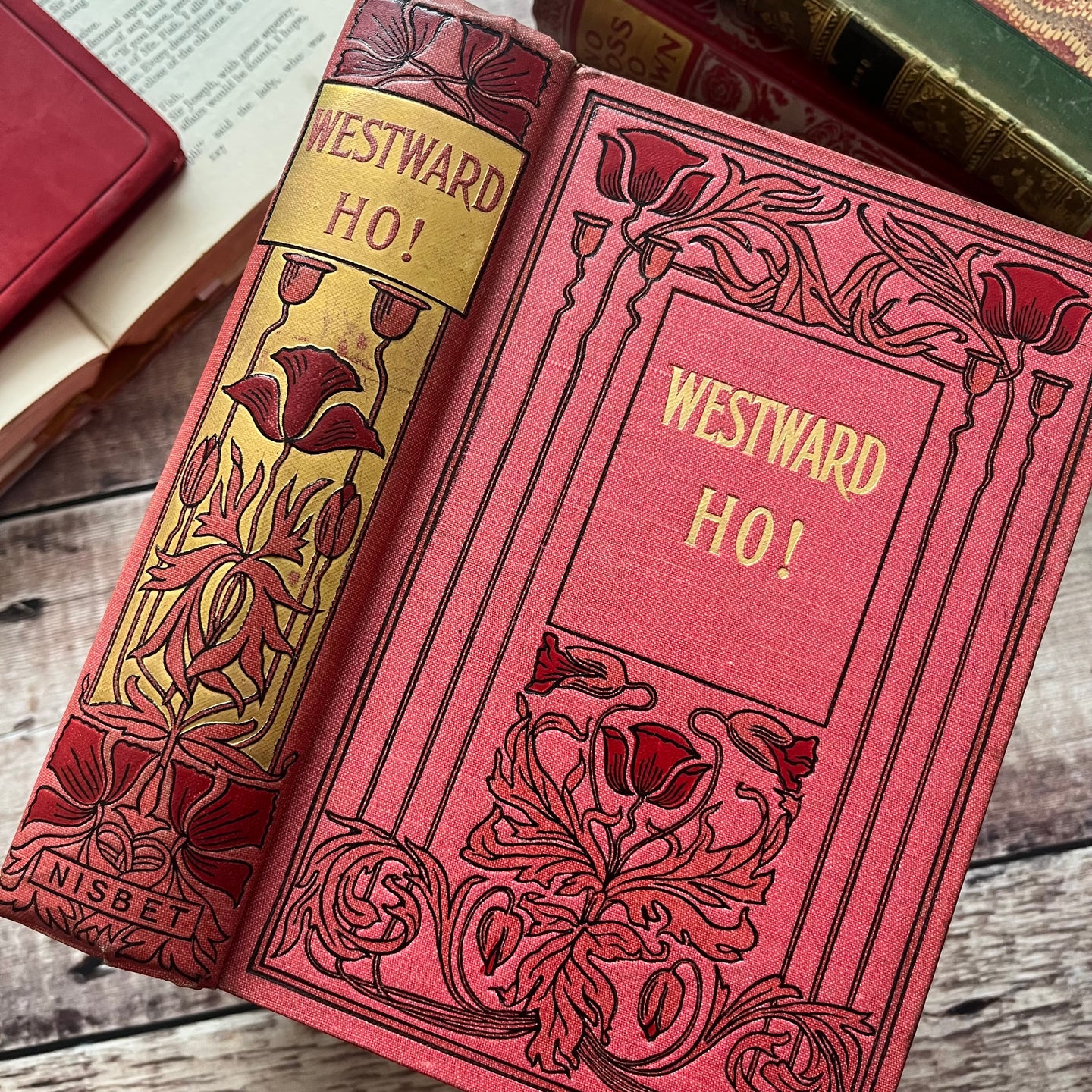 Westward Ho! By Charles Kingsley Art Nouveau Pink Antique Book