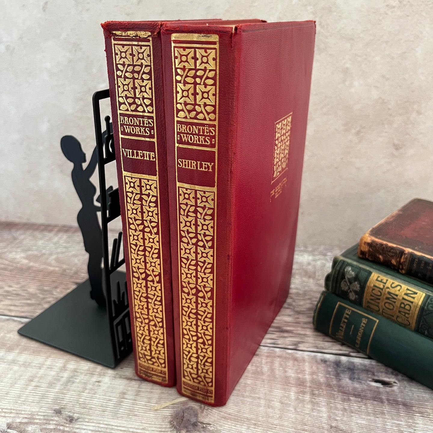 Shirley and Villette by Charlotte Bronte Antique Two Volumes Books Full Leather