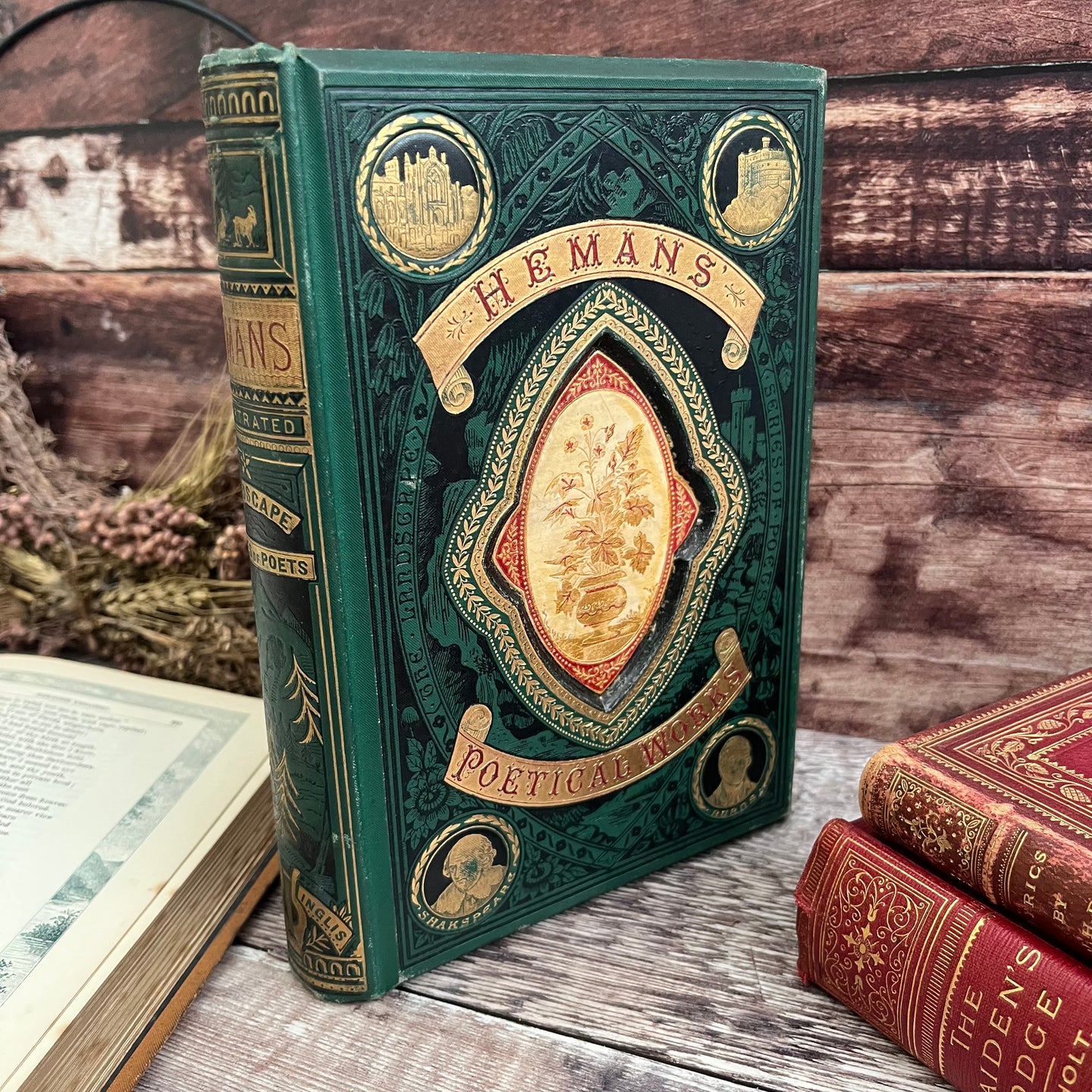 Mrs Heman's Poetical Works Fine Cloth Binding by Gall and Inglis Book Victorian