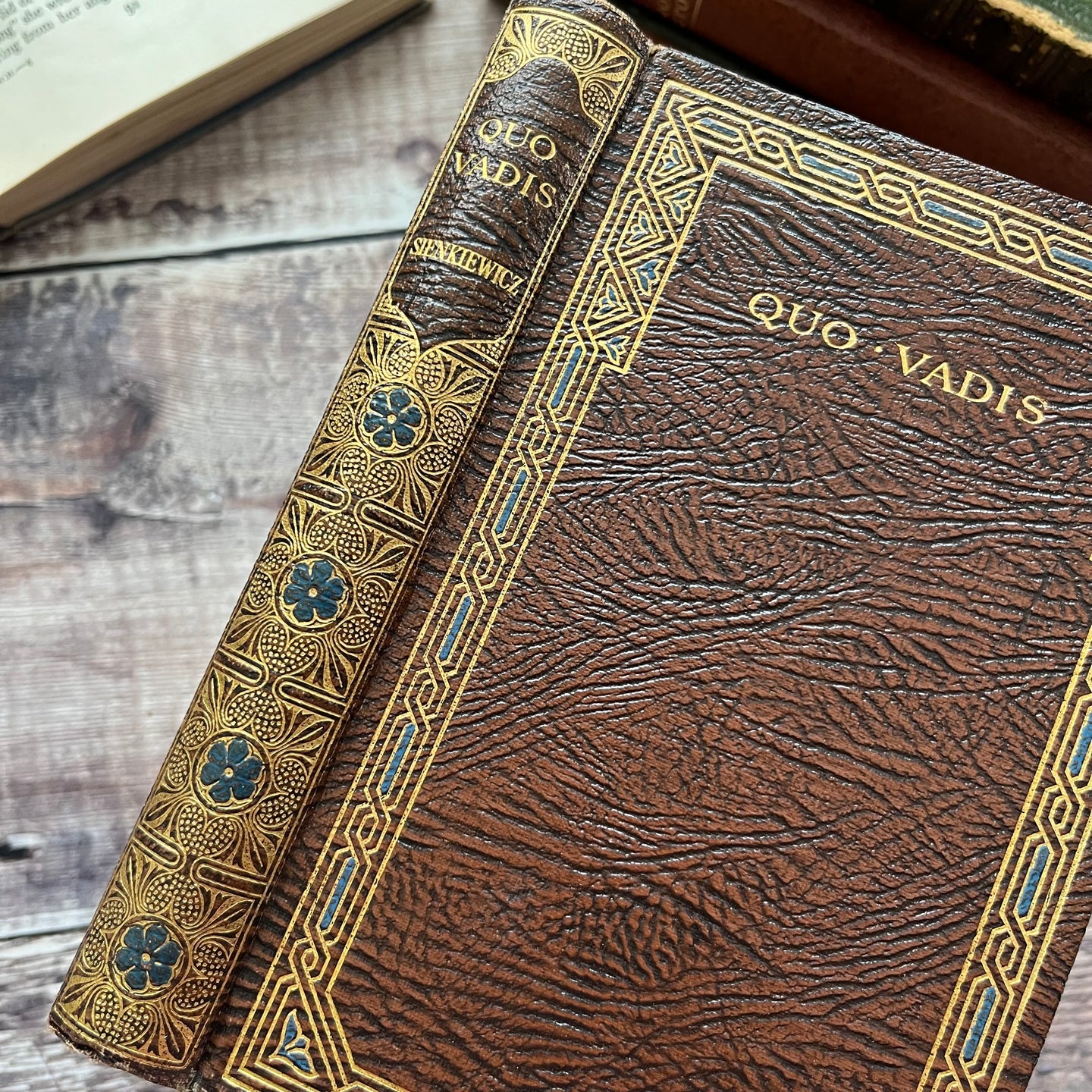 1926 Quo Vadis Pretty Floral Spine Antique Book Faux Leather
