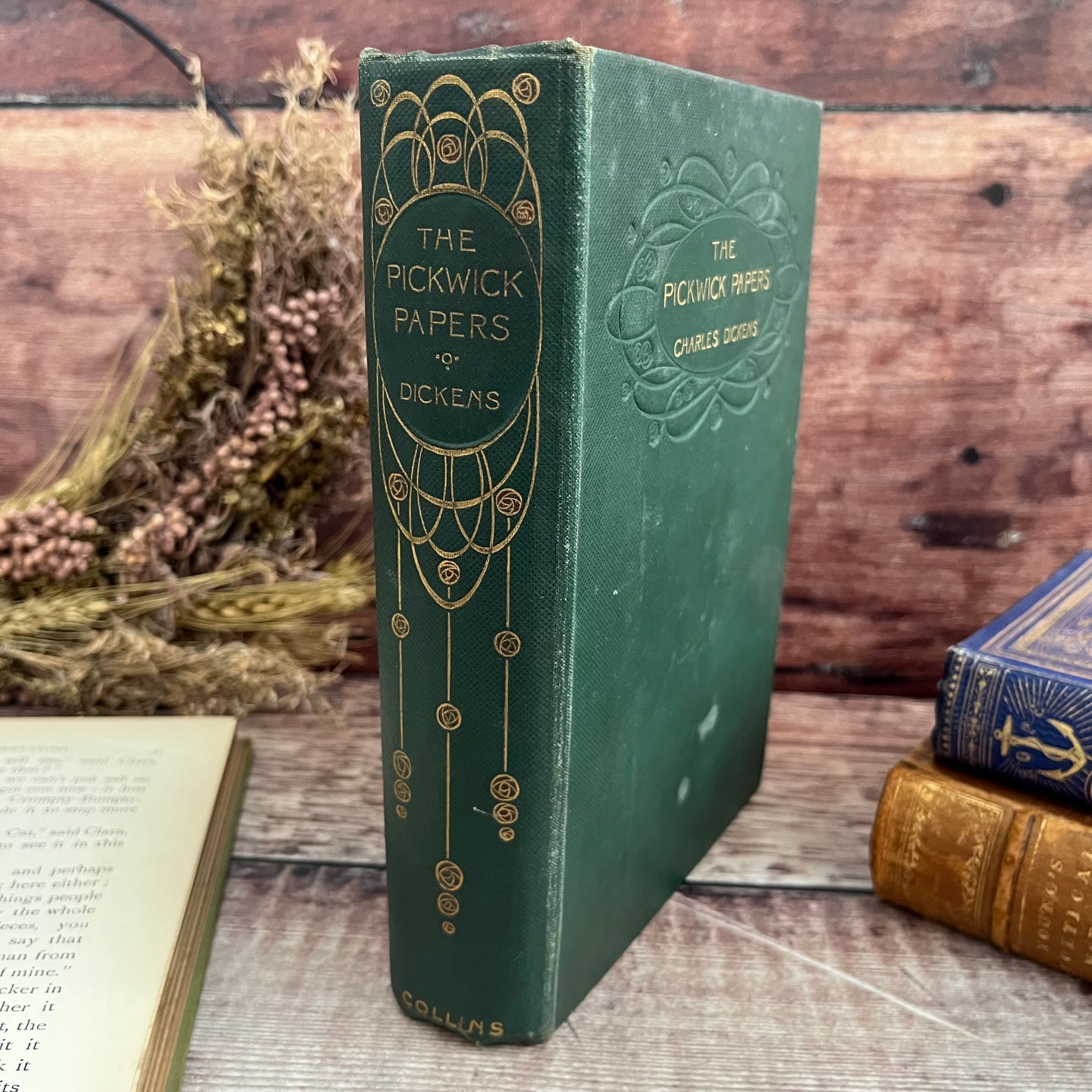 The Pickwick Papers by Charles Dickens Antique Book with Floral Binding Illustrated