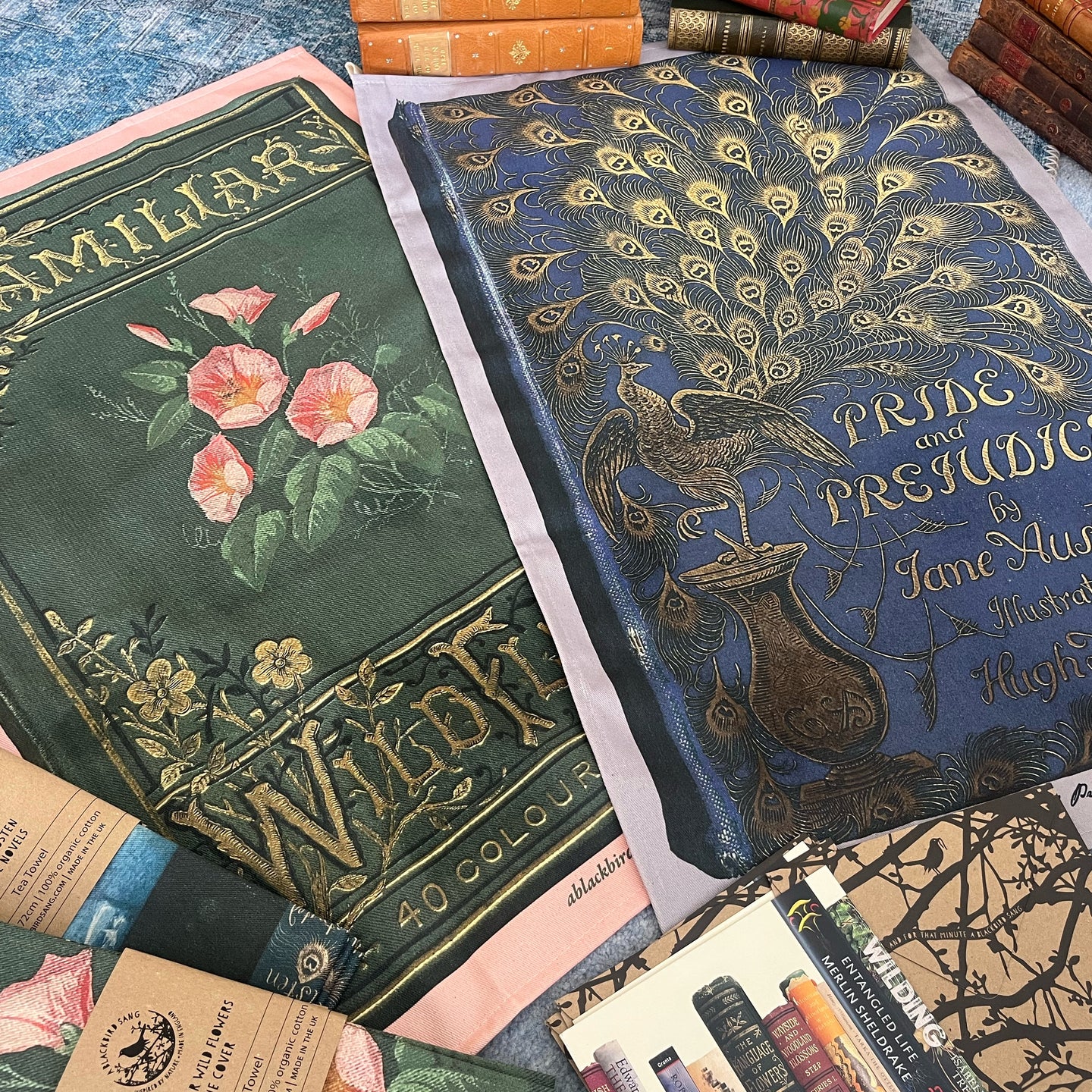 Organic Cotton Tea Towel - Pride and Prejudice or Familiar Wildflowers