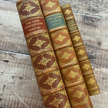 Load image into Gallery viewer, Stack of Three Early 20th Century Half Leather Vintage Books with Gilt Decorated Spines
