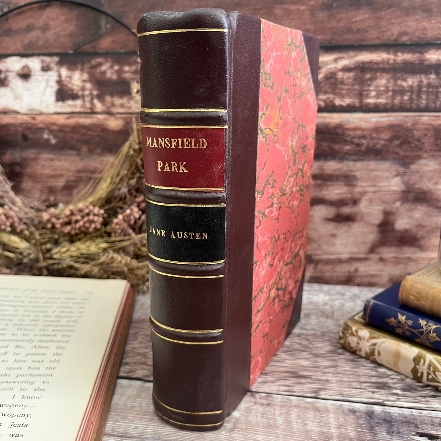 Mansfield Park by Jane Austen Half Leather Marbled Rebound Antique Book