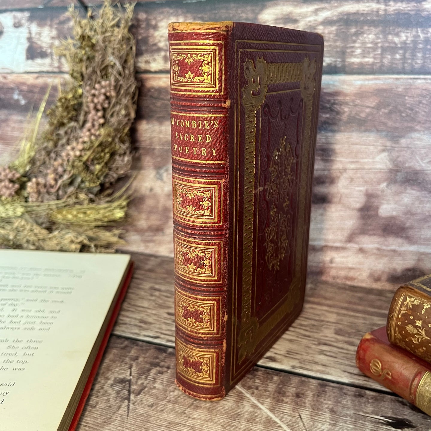 1852  The Beauties of Modern Sacred Poetry Fine Binding Full Leather Book