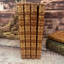 Load image into Gallery viewer, Set of 4 Antique Full Leather William Makepeace Thackeray Books with Floral Spines

