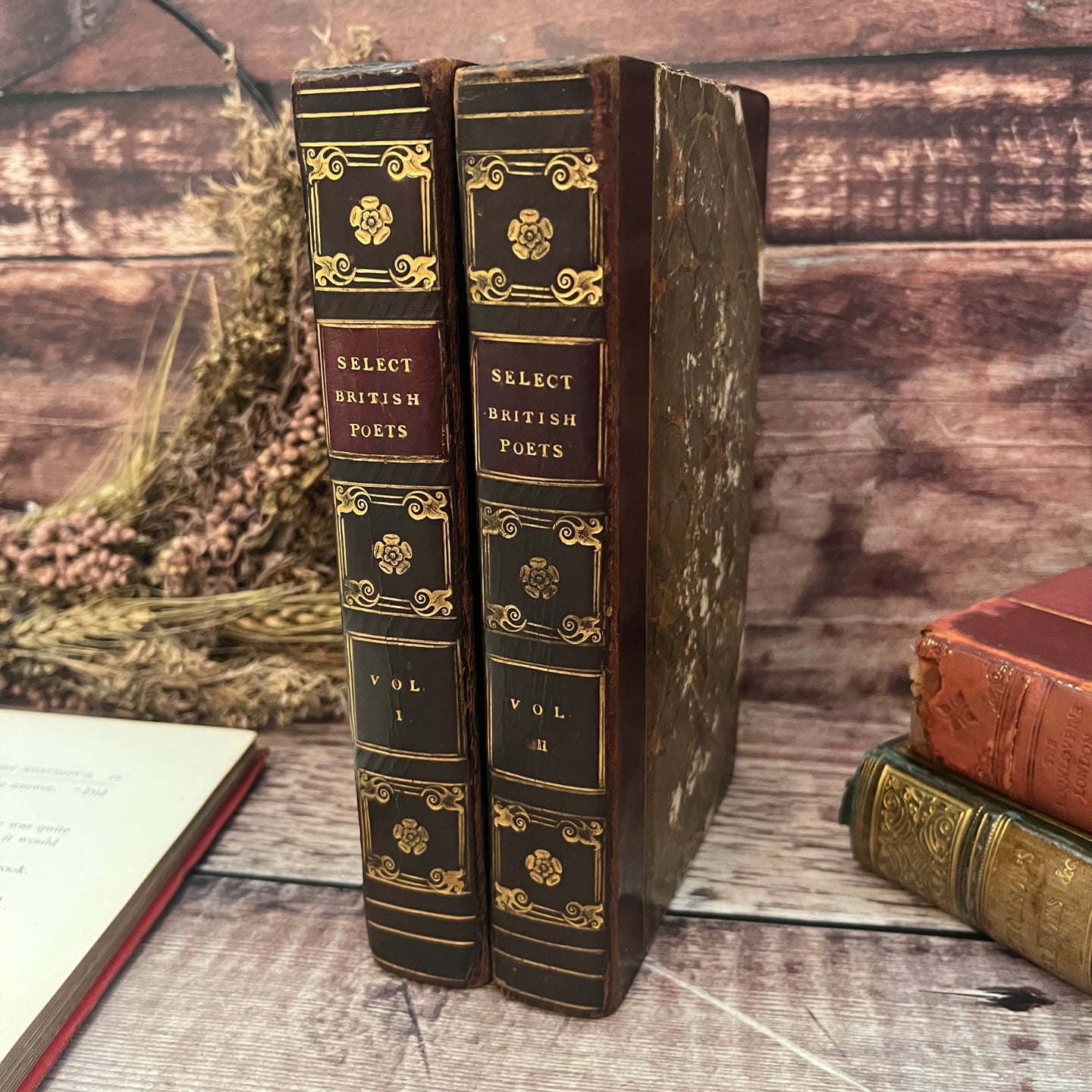 1825 Select British Poets Half Leather Bindings Two Volume Set Georgian Books
