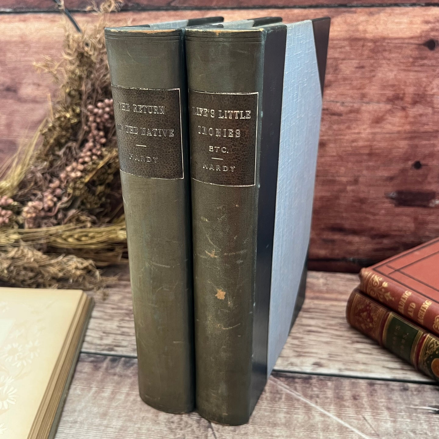 Collection of 2 Half Leather Thomas Hardy Books Marbled Edges Early 1920's