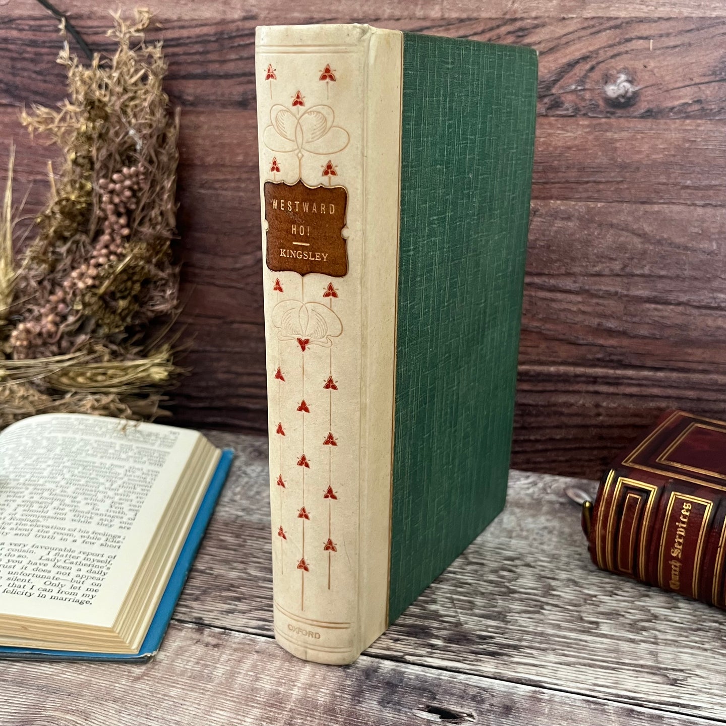 1905 Westward Ho! by Charles Kingsley Quarter Bound Vellum Fine Binding Book