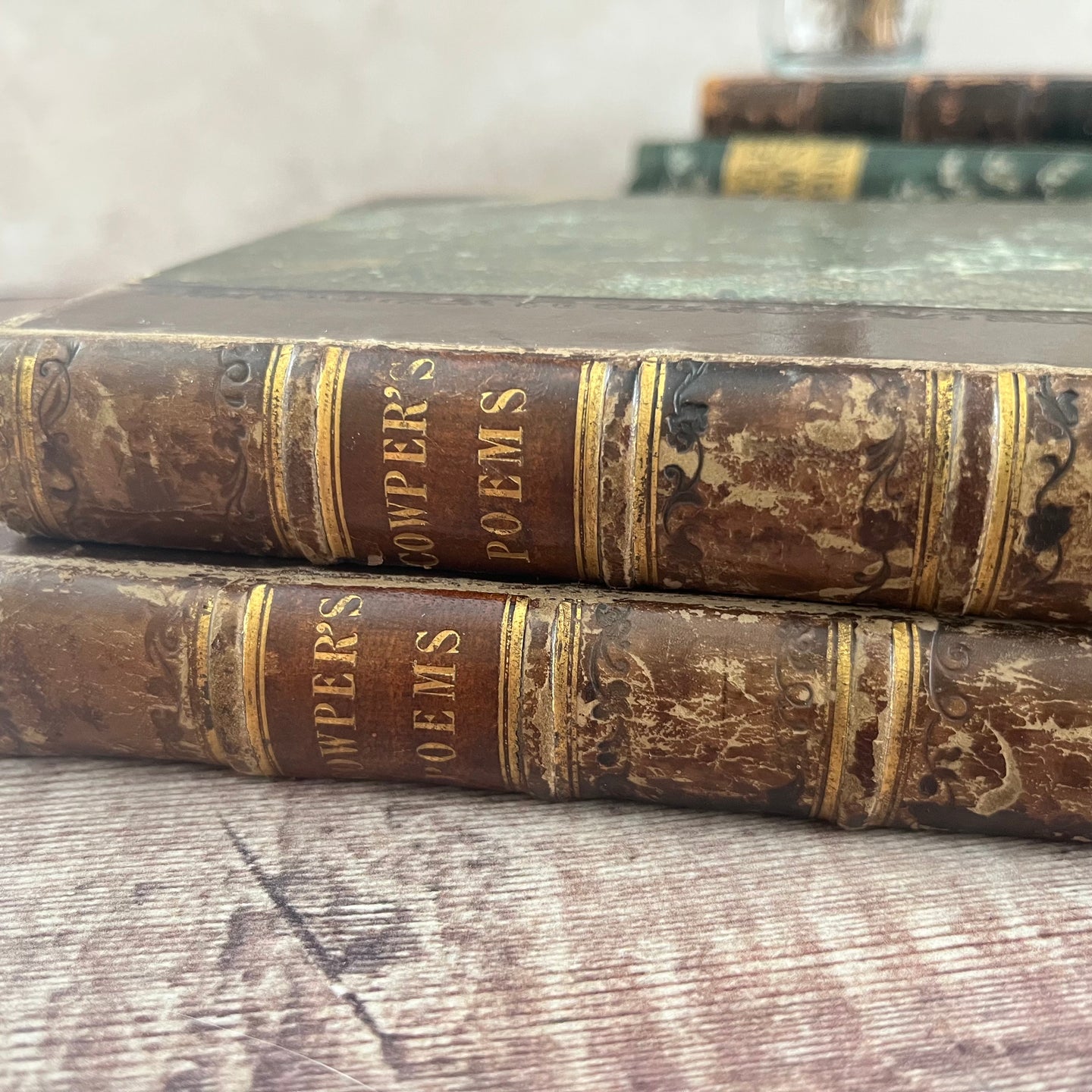 1814 Poems of William Cowper Two Volumes Half Leather Antiquarian Books