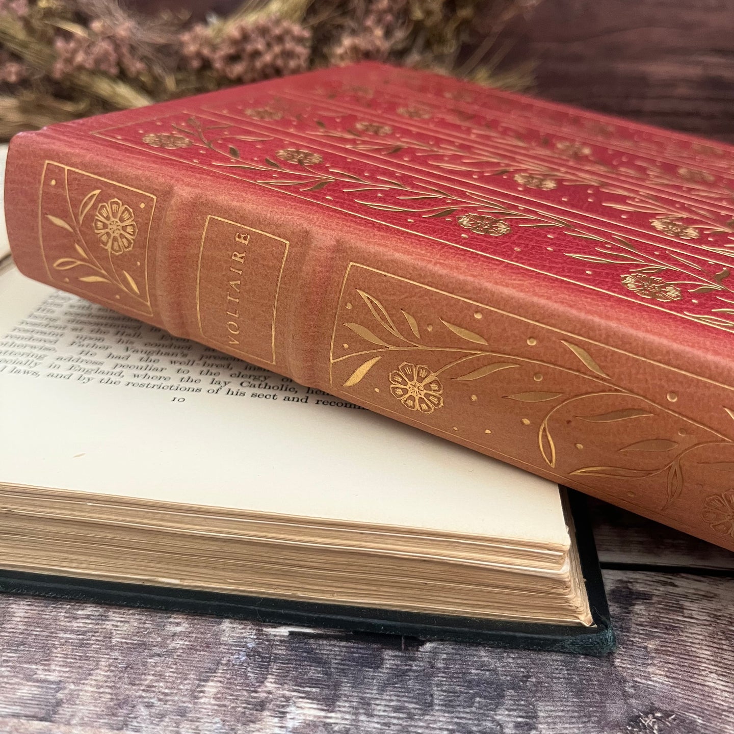 Candide and Zadig by Voltaire 1977 Full Leather Book with Floral Gilt by Franklin Library
