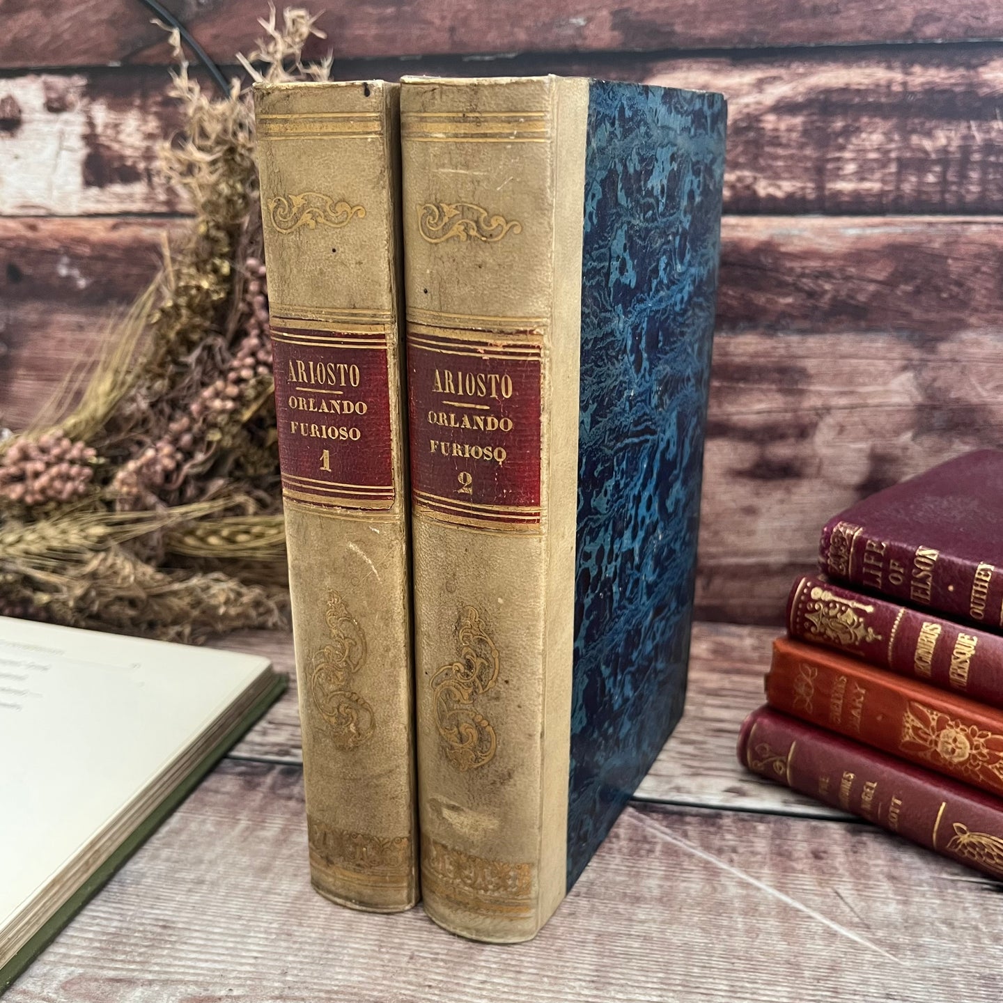1846 Quarter Vellum Orlando Furioso Two Volume Edition Published in Firenze Antique Books