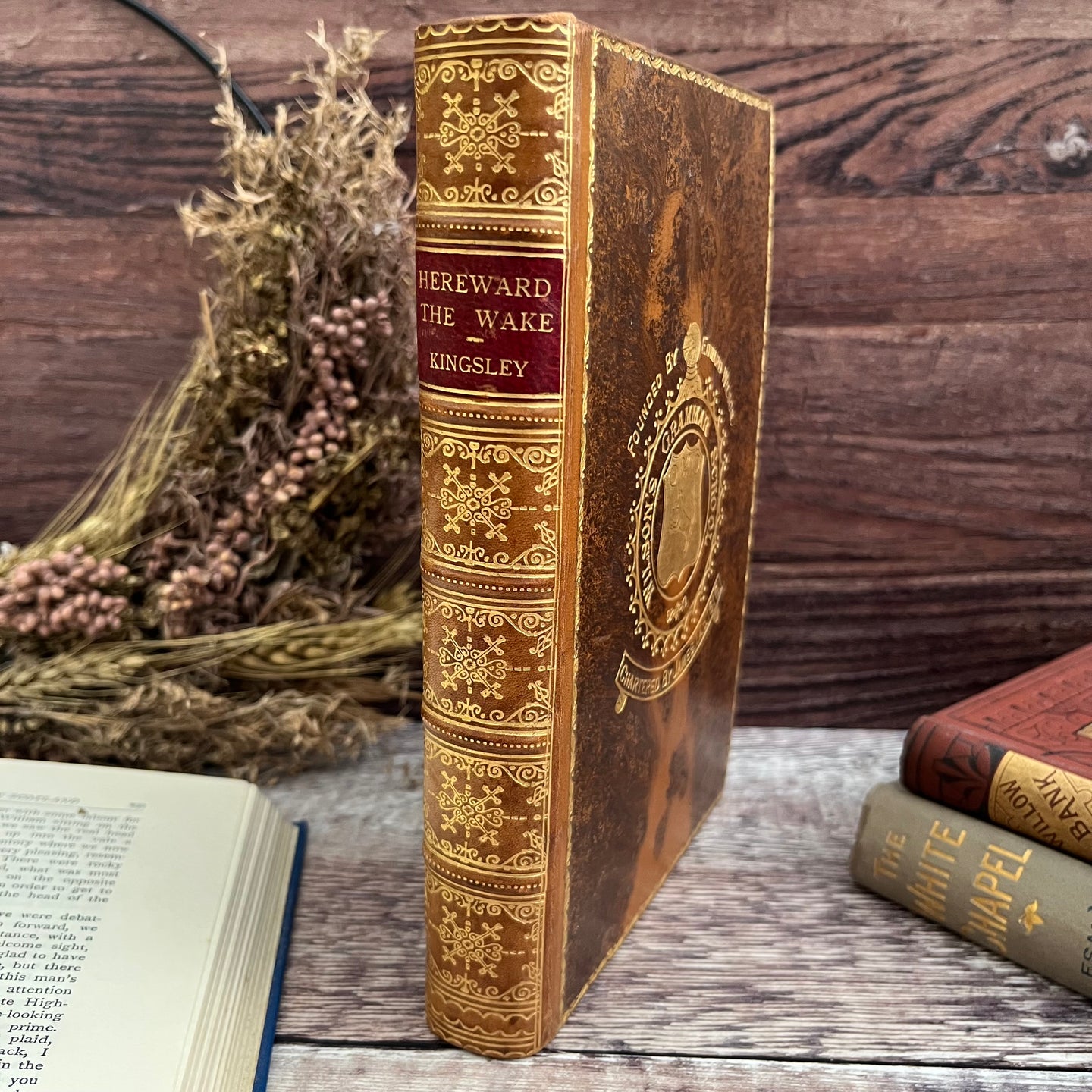 1928 Hereward the Wake by Charles Kingsley Book Full Tree Calf Leather Binding