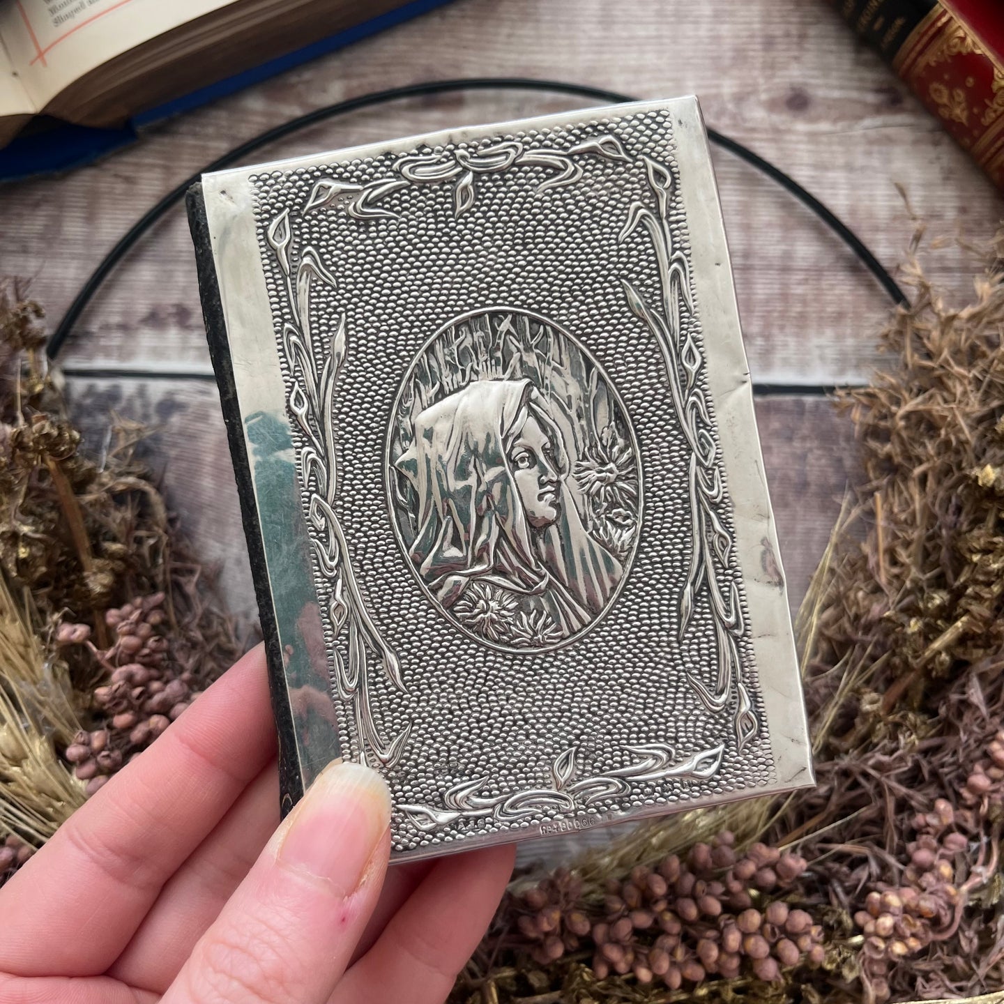 Repousse Book The Poetical Birthday Book with Mounted Metal Cover with Repousse Desi ...